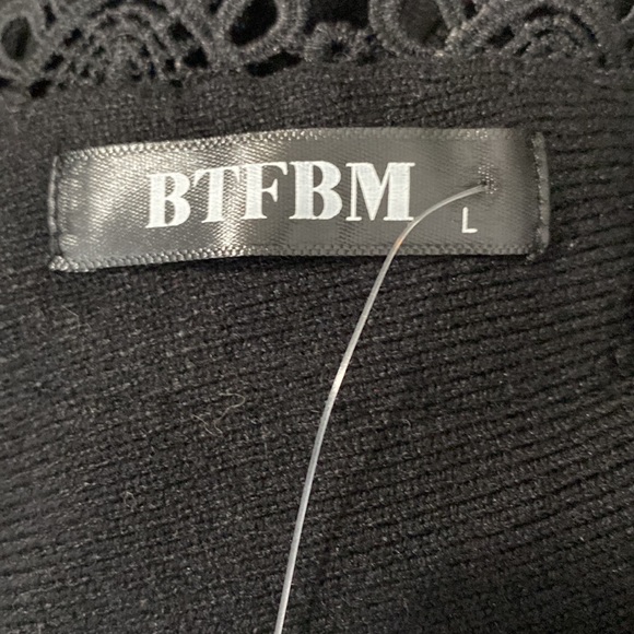 BTFBM Black Bodycon Balloon Sleeve Sweater Dress Size Large - Picture 4 of 6